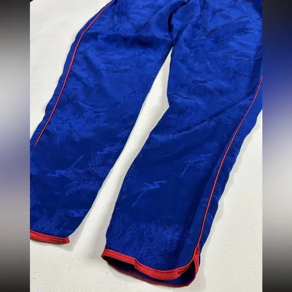 Zadig & Voltaire Women Size 16-M Royal Blue Silk Blend Pants Floral Embroidered